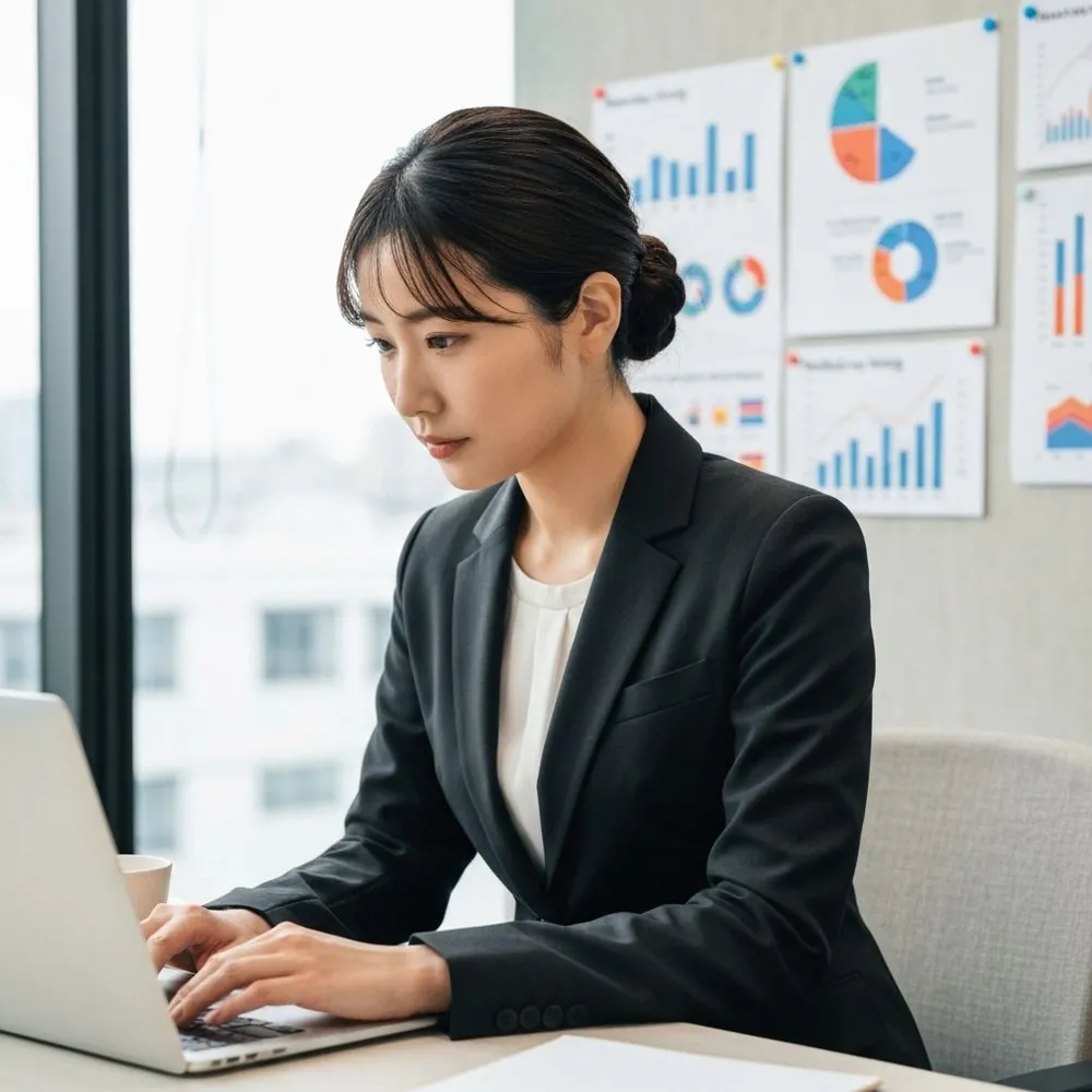 マーケティング担当者がデータを分析している様子