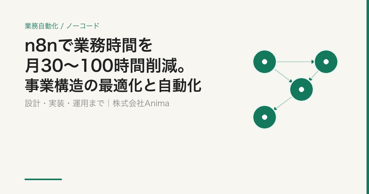n8nで業務時間を月30〜100時間削減。事業構造の最適化と自動化する方法